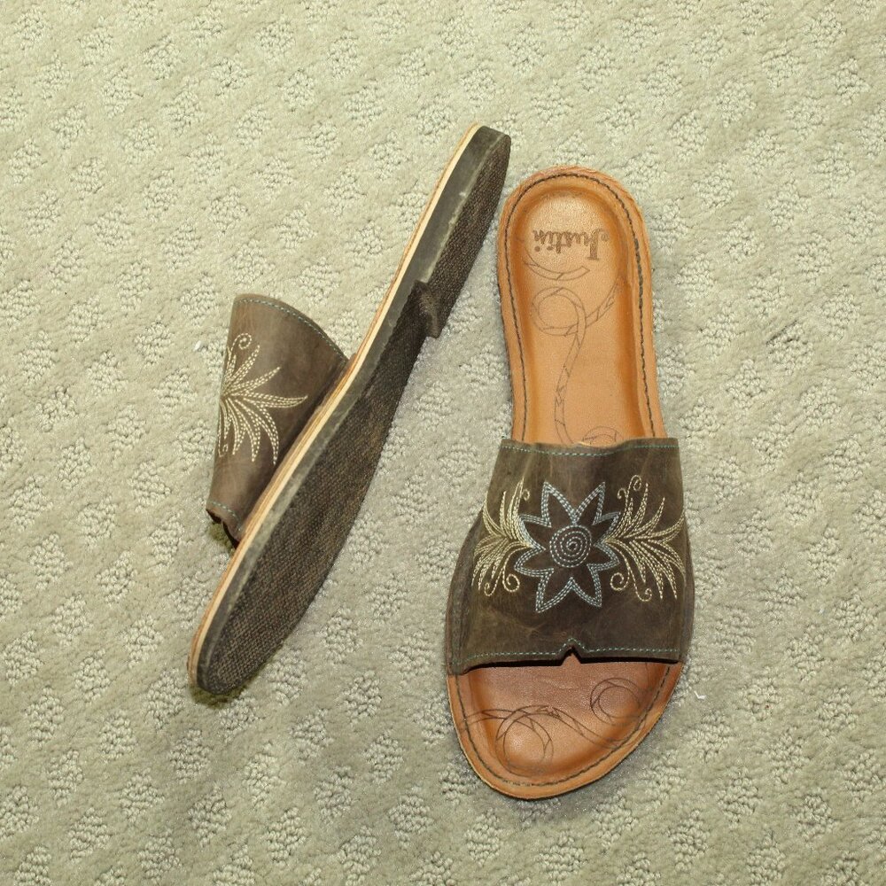 Justin Size 6M Brown Slide On Embroidered Sandals
